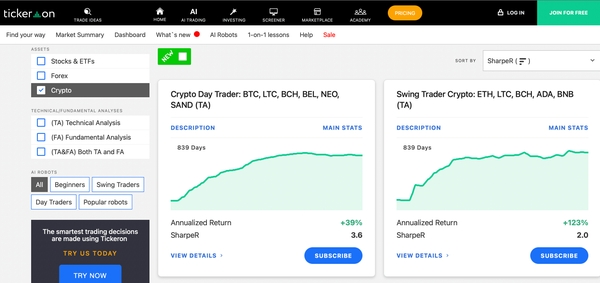 Tickeron crypto signals.