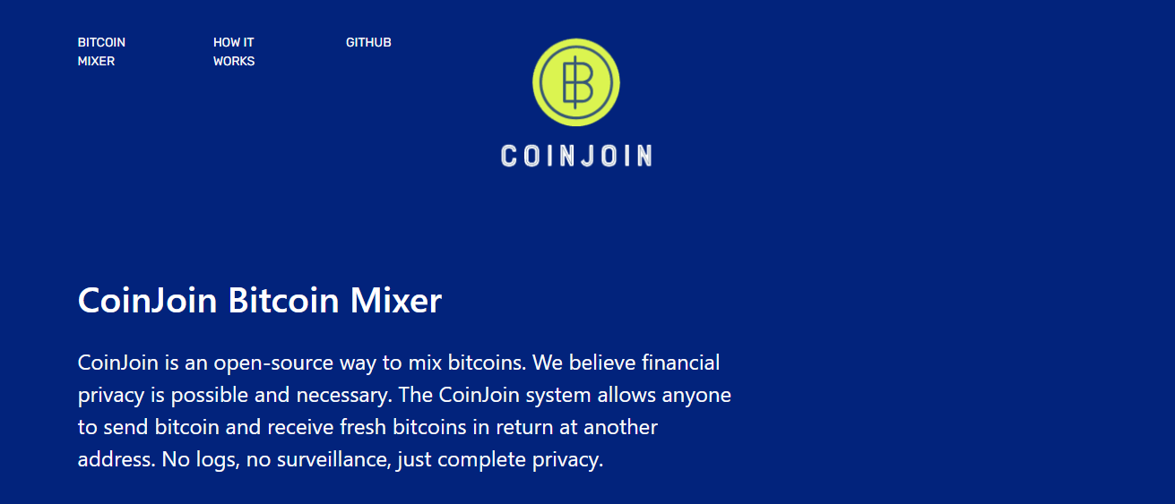 CoinJoin Bitcoin mixer home page.