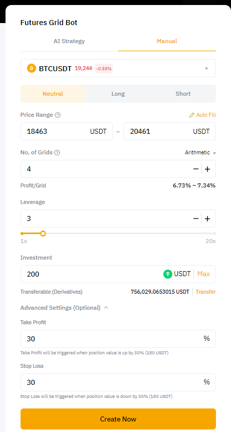 Using Manual mode for Bybit Futures Grid Bot