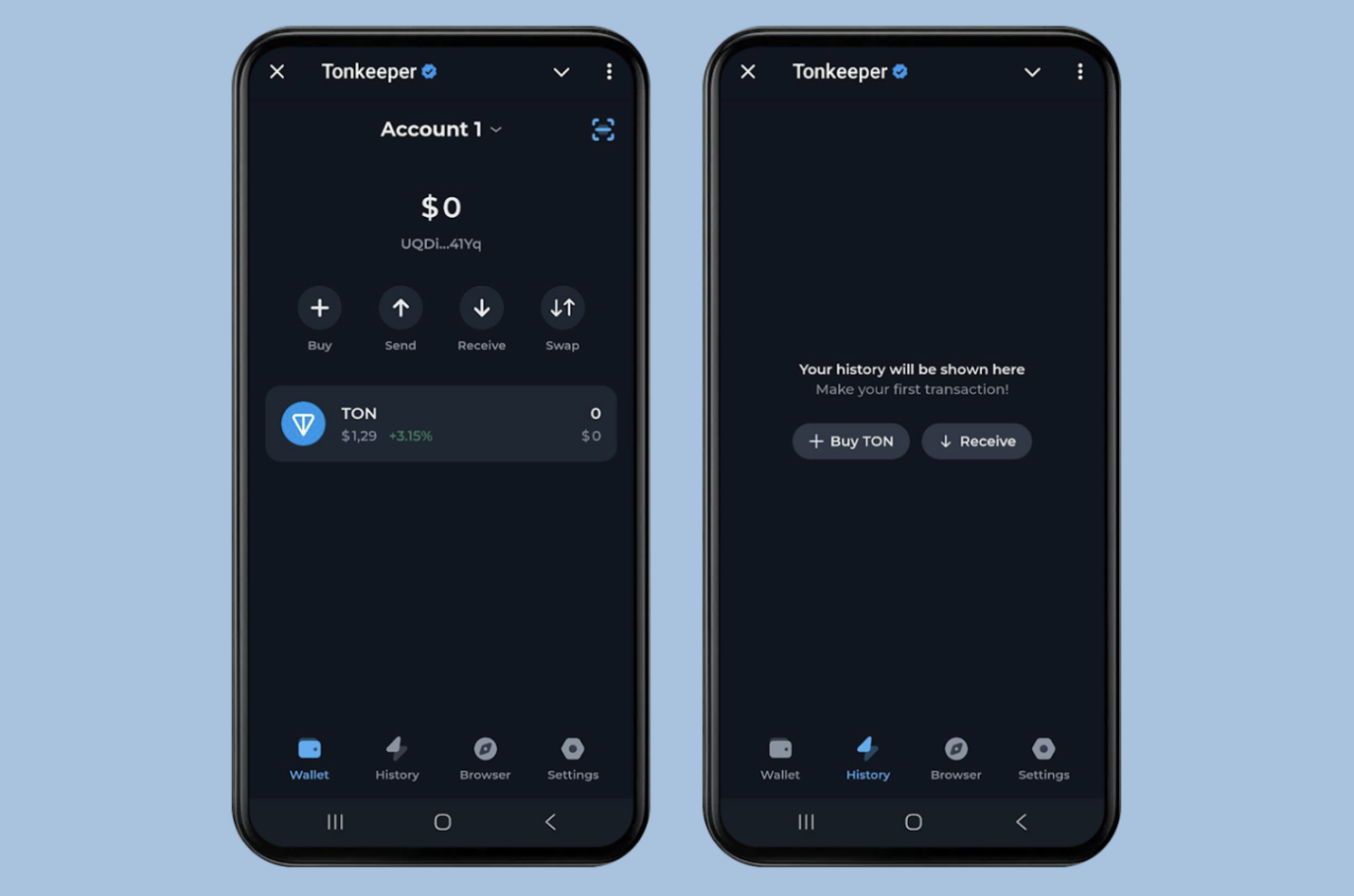 Главный экран приложения Tonkeeper