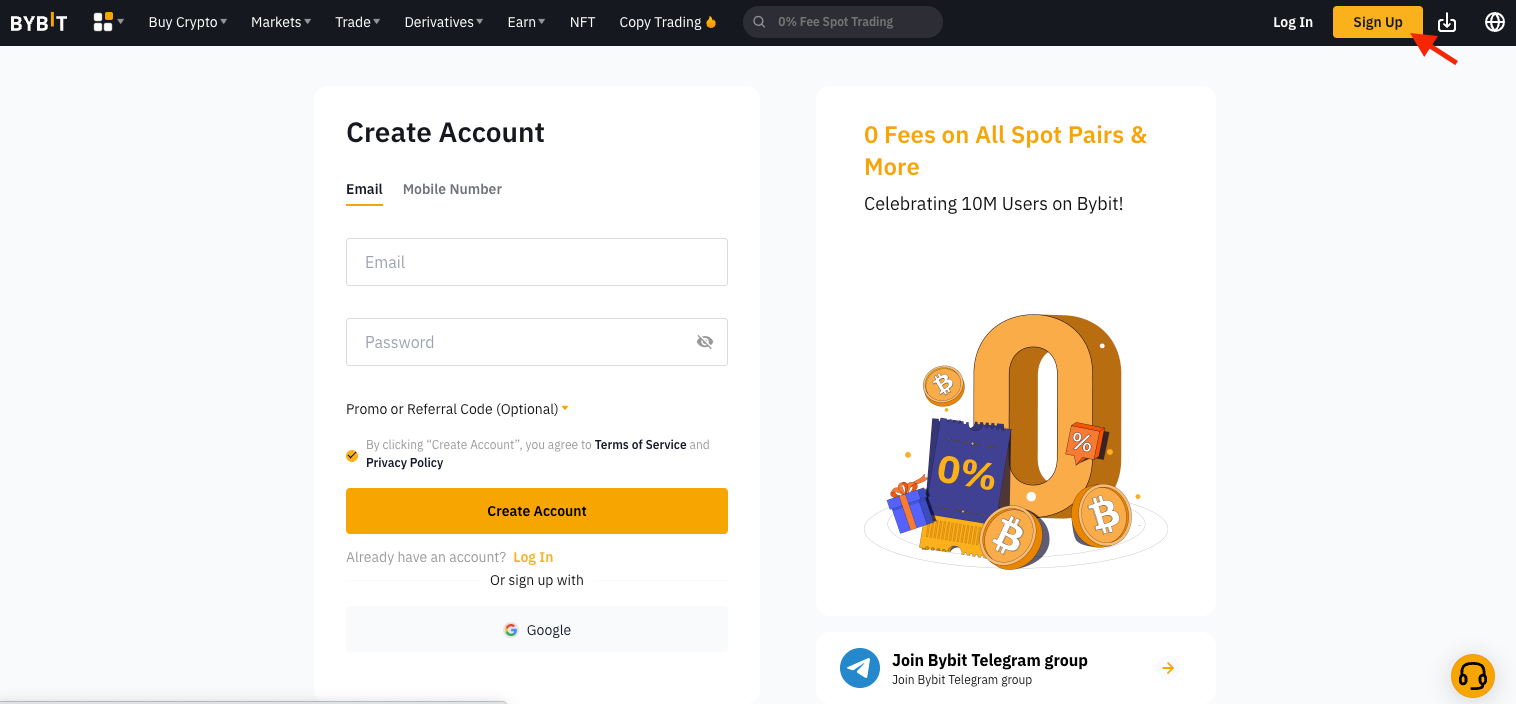 Bybit Sign Up page