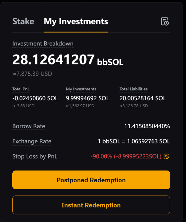 Viewing bbSOL yield under My Investments.
