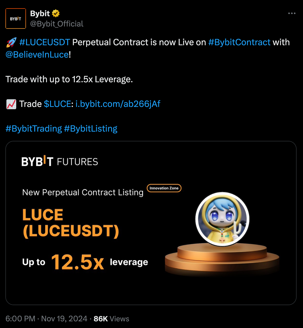 LUCE Perpetual contract listing on Bybit.