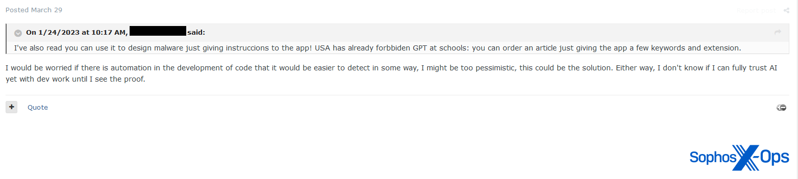 A screenshot of a post on a criminal forum
