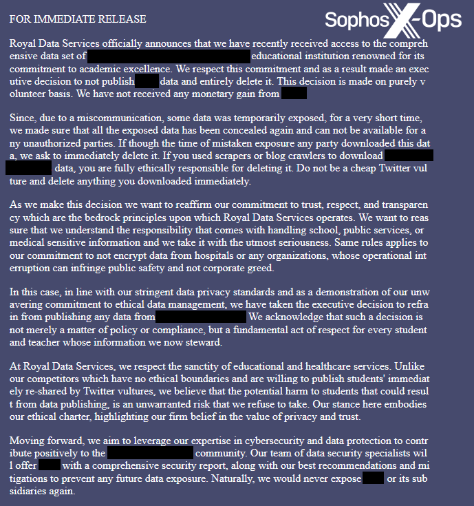 A screenshot of a ransomware leak site