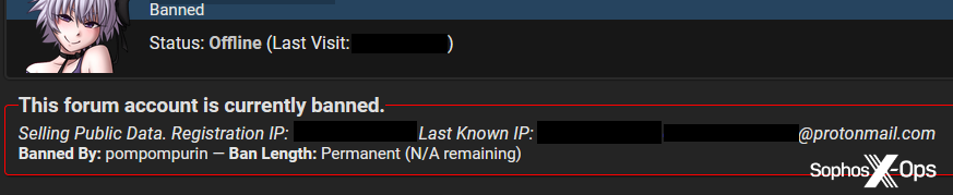 A screenshot of a banned user's profile
