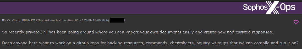 A screenshot of a post on a criminal forum