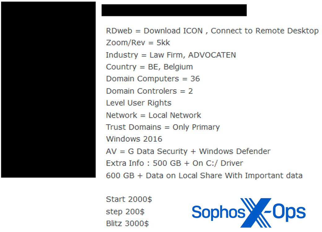 Figure 2: A forum post advertising access to a small business in Belgium