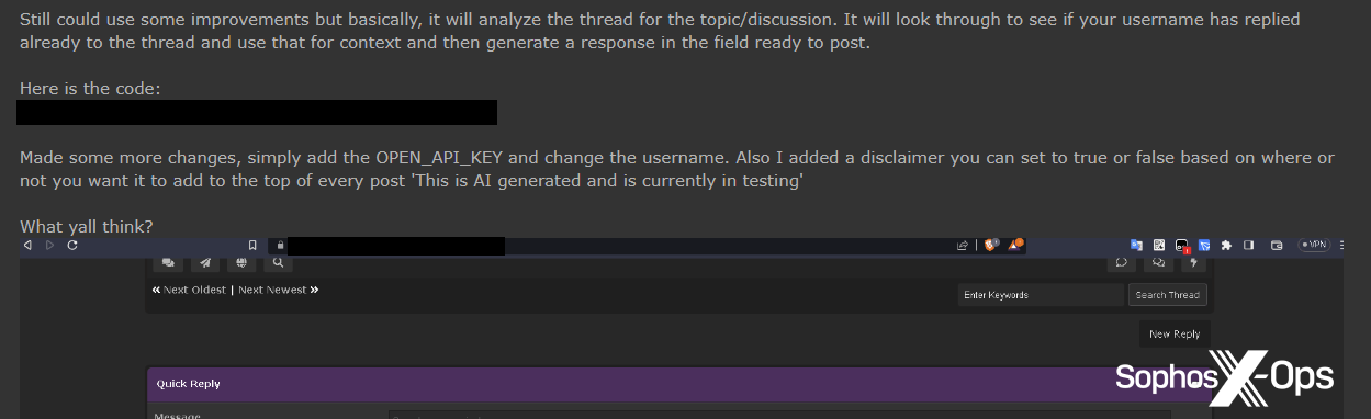A screenshot of a post on a criminal forum