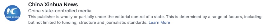 Facebook's labelling of China Xinhuan News