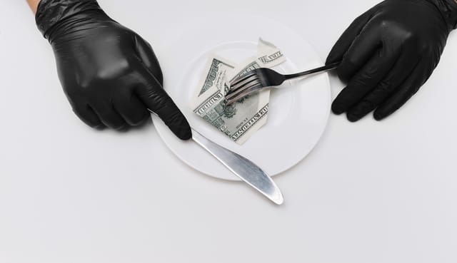 Business,Lunch,Concept.,Two,Thief’s,Hands,In,Black,Gloves,Hold Business,Lunch,Concept.,Two,Thief’s,Hands,In,Black,Gloves,Hold