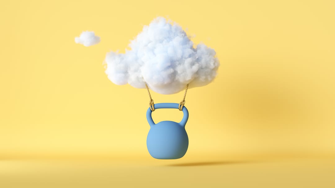 3d,Render,,Blue,Heavy,Weight,Is,Hanging,Under,The,Levitating