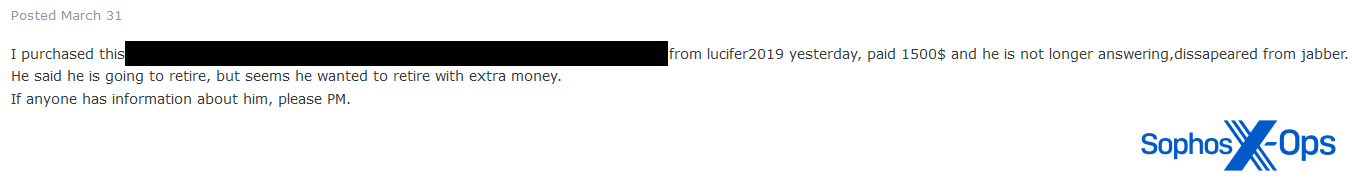 売り手が姿を消した 1500 ドルの詐欺の報告書