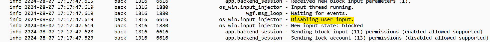 A screen capture showing the moment at which mad Liberator disabled the user's input devices