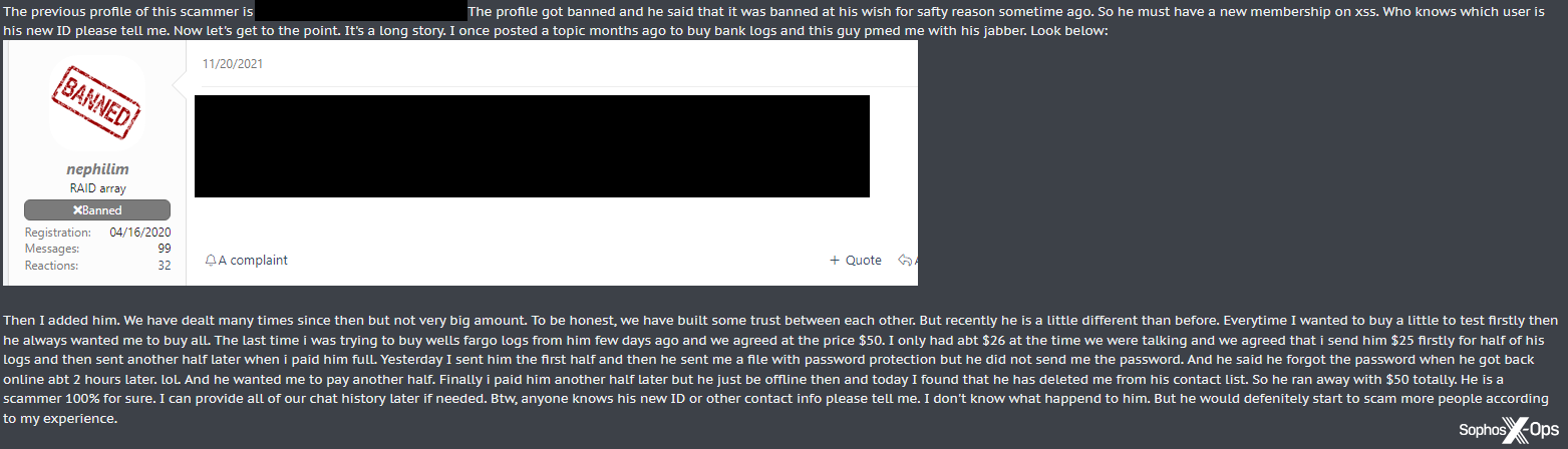 詐欺師が複数のプロフィールを設定していることを告発する詐欺の報告書