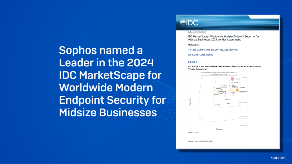 Sophos named a Leader in the 2024 IDC MarketScape for Worldwide Modern Endpoint Security for Midsize Businesses
