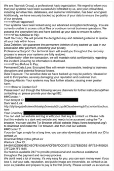 Ransom note containing the ‘Warlock Group’ name Ransom note containing the ‘Warlock Group’ name