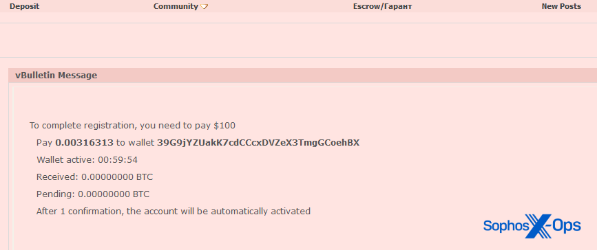 100 ドルの登録料を要求し、ビットコインアドレスを記載する偽のマーケットプレイス