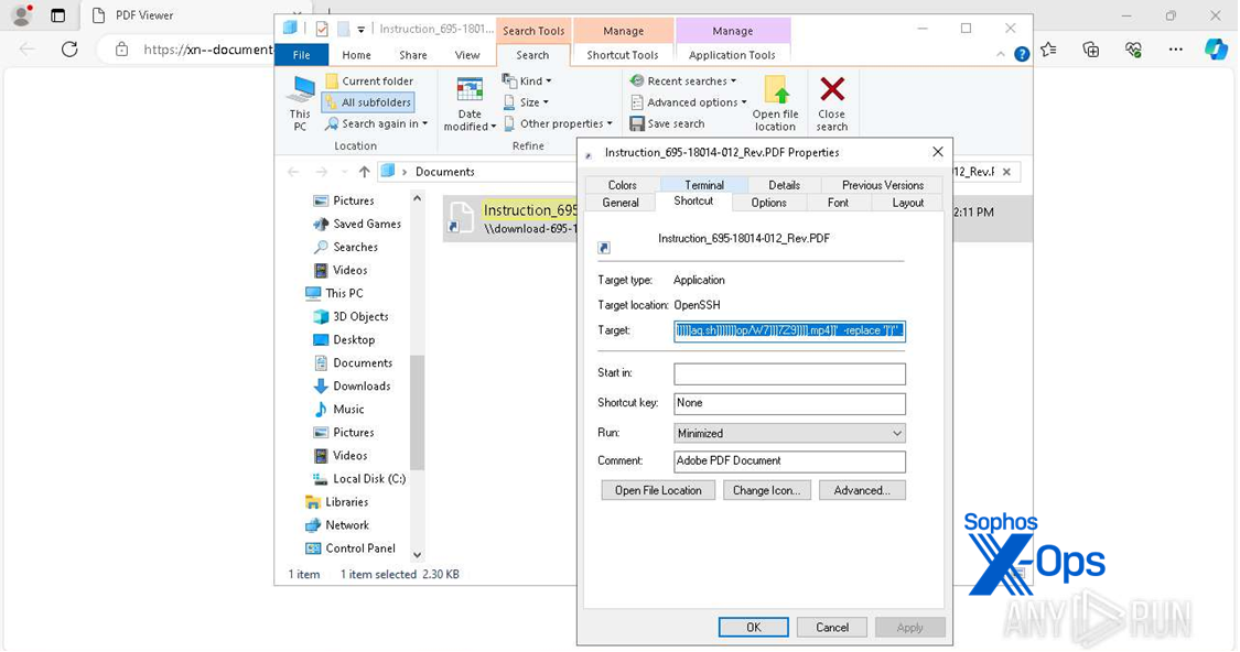 el script ofuscado en el campo Destino