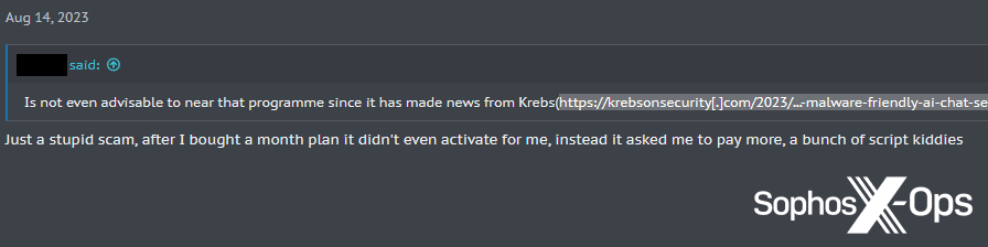 A screenshot of a post on a criminal forum