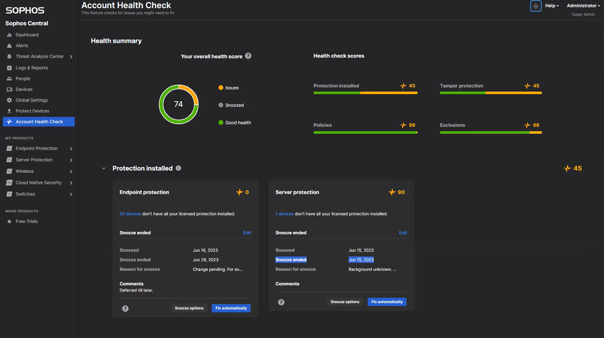 Sophos Account Health Check