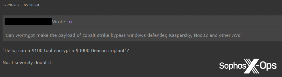 A screenshot of a post on a criminal forum