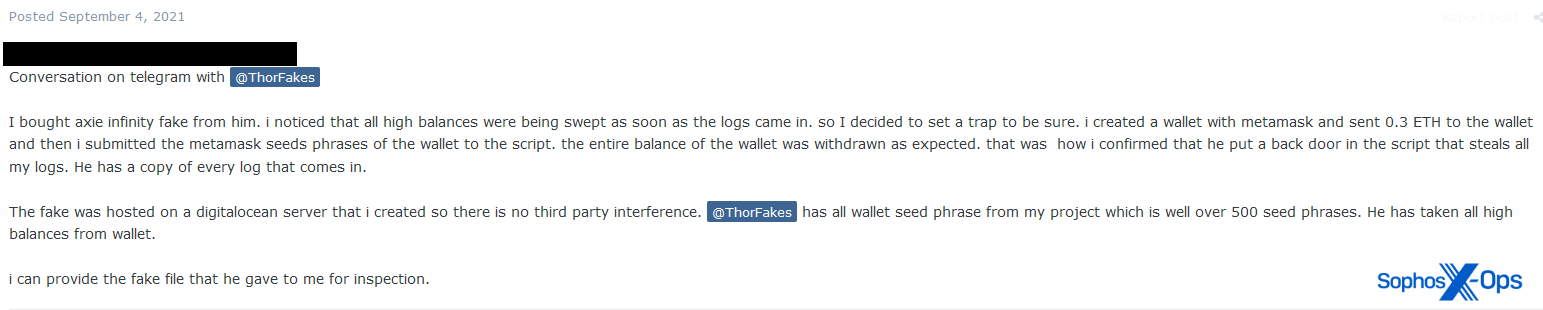 Axie Infinity の偽のコピーにバックドアが仕込まれていたとする詐欺の報告書