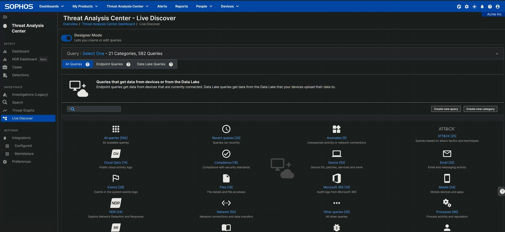 A screen capture showing the Live Discover screen as the user creates a new query