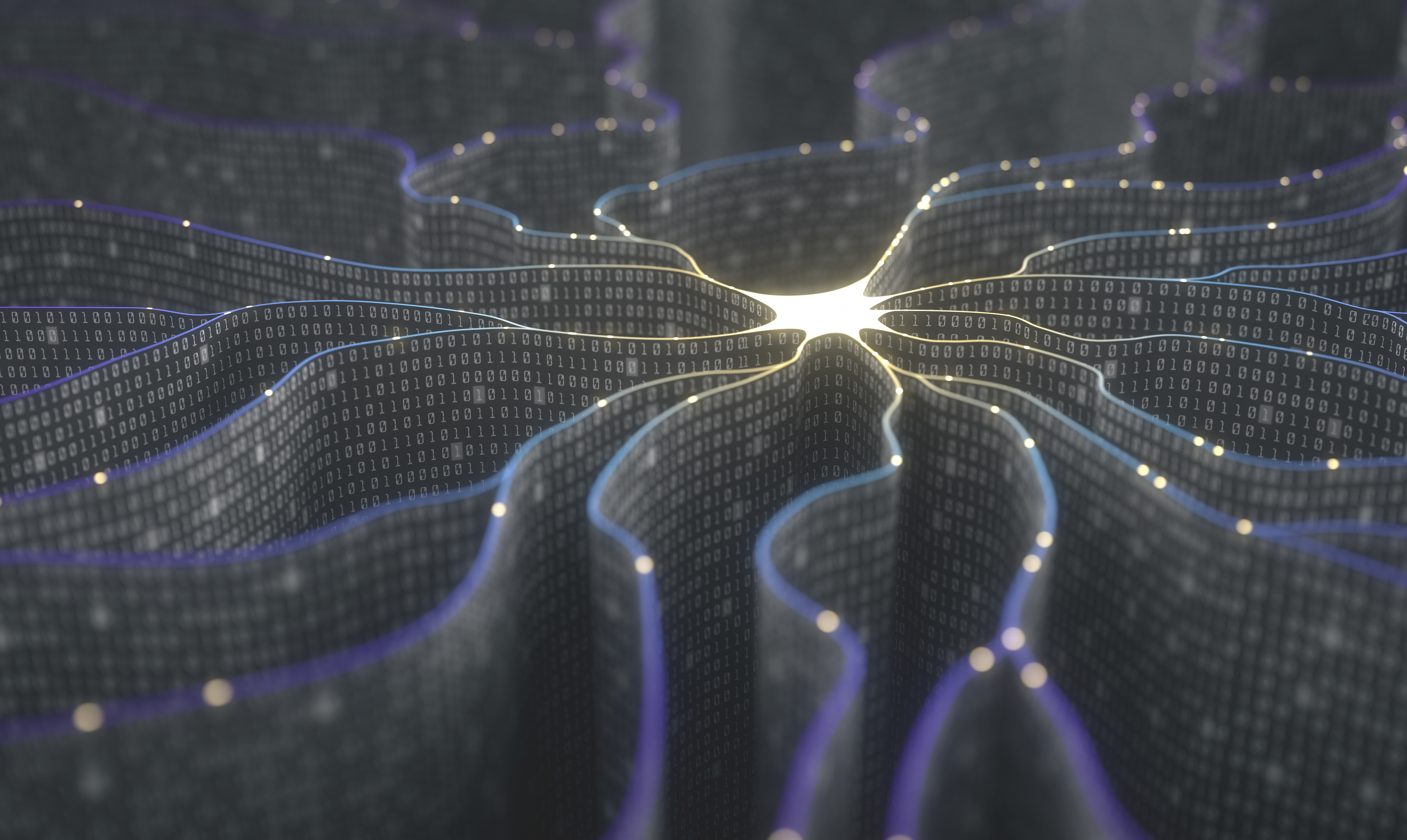 3d,Illustration.,Artificial,Neuron,In,Concept,Of,Artificial,Intelligence.,Wall-shaped