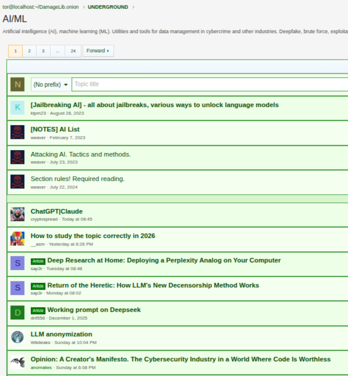 Sample listing of post titles on an AI / machine learning channel