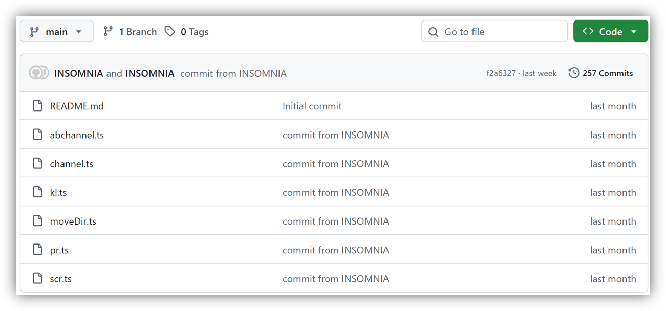 Screenshot showing the list of .ts files