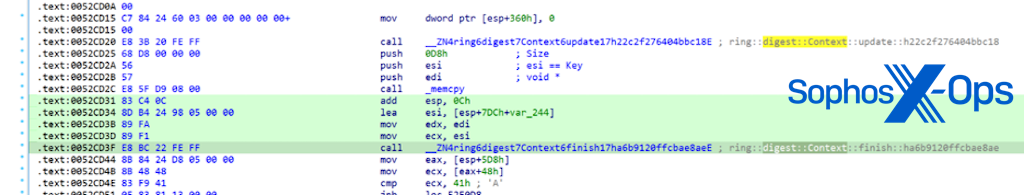 The decompiled code for the hashing of the password used to create a digital signature.