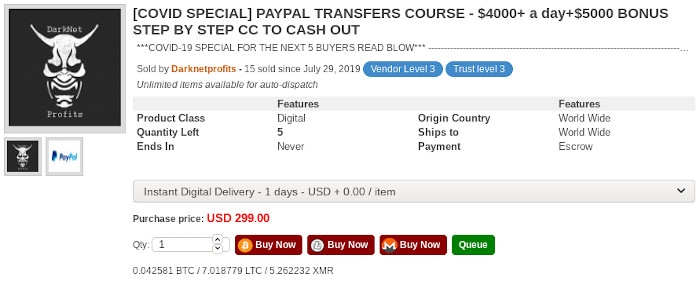 Pandemic-themed digital goods on the dark web