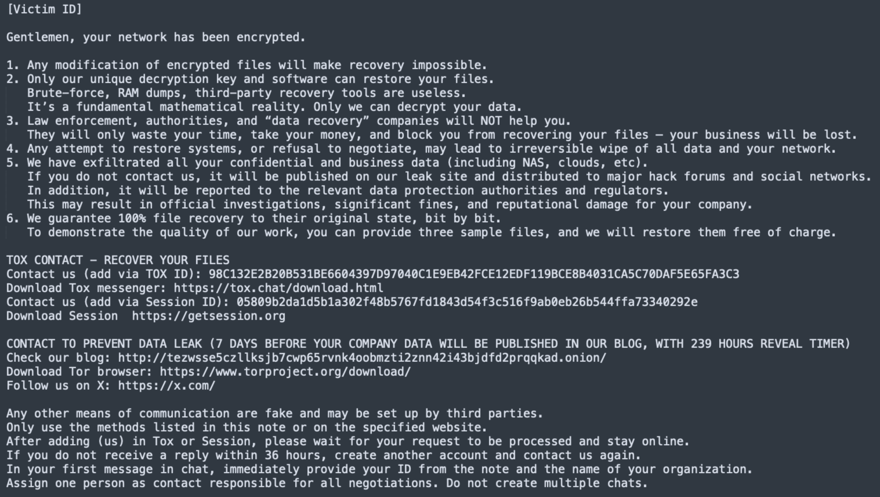 Screenshot of ransom note sample dropped by The Gentlemen ransomware