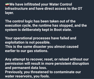 Post by APTIran claiming compromise of Israeli water control infrastructure