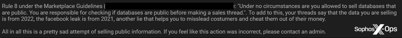 公開情報の売却を禁止するルールを再度説明する BreachForums の管理者