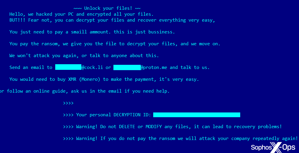 A screenshot of a ransom note