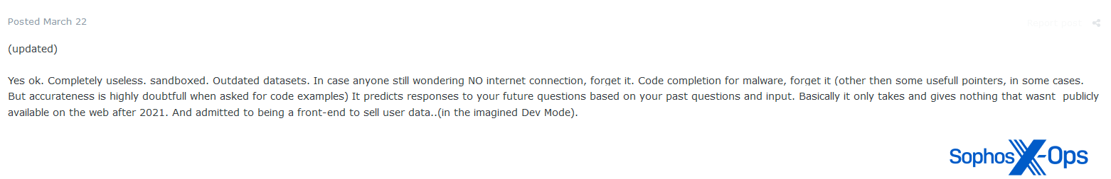 A screenshot of a post on a criminal forum