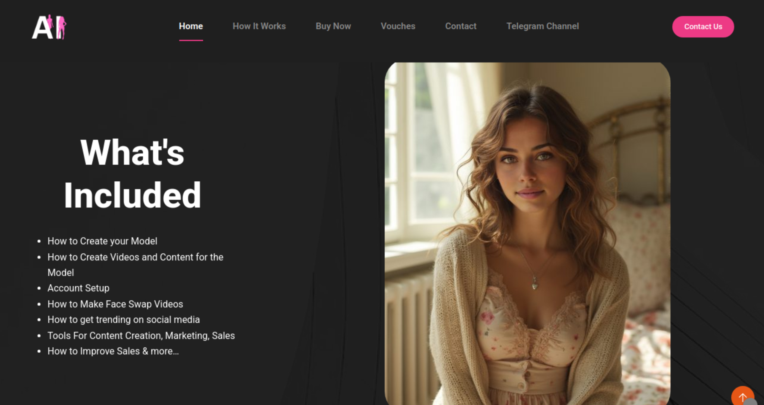 Home page of website for creating AI models