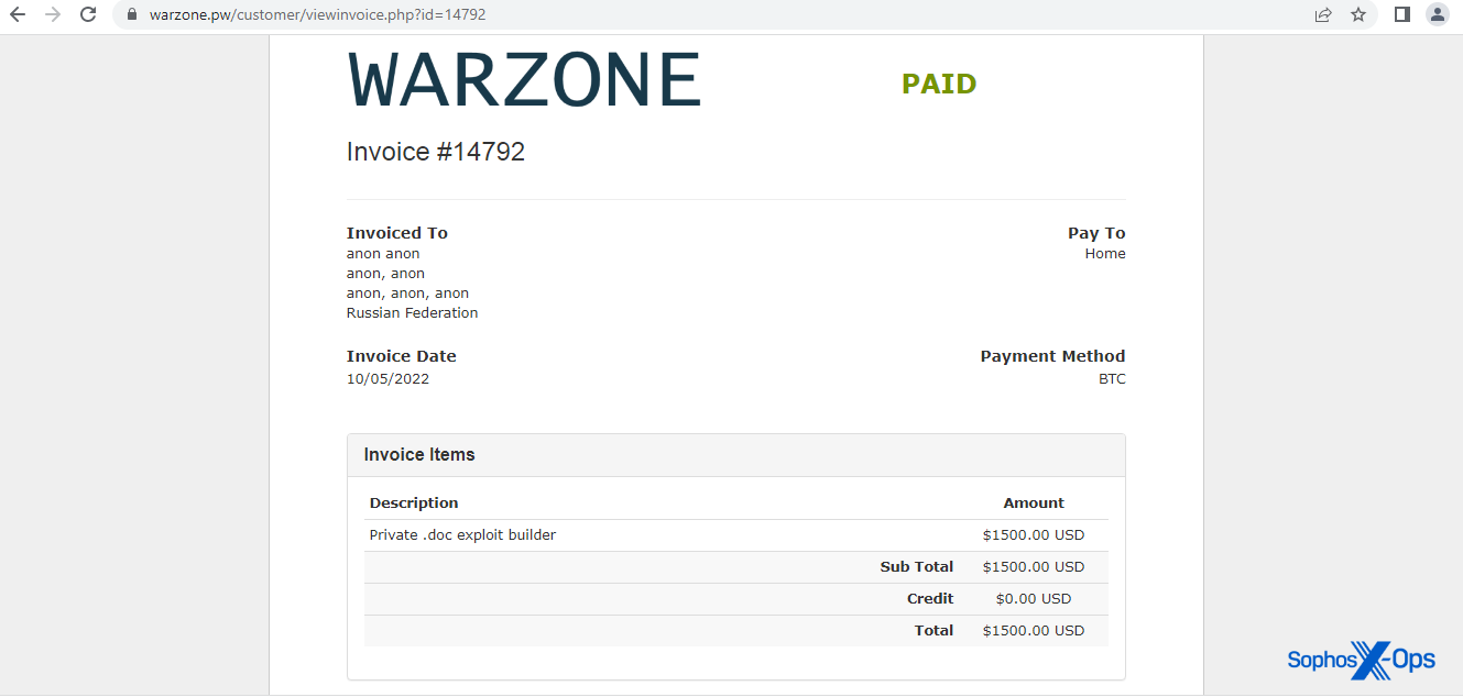 A screenshot of an invoice