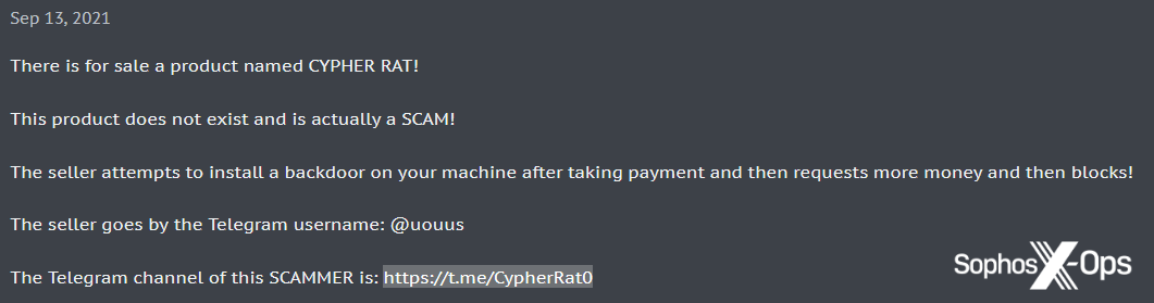 CypherRAT にバックドアが搭載されているとする詐欺の報告書