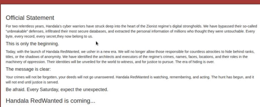 Warning issued on the Handala RedWanted site