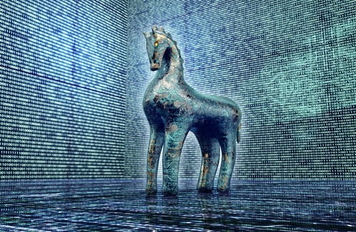 Computer,Safety,Concept,,Trojan,Horse,In,Electronic,Environment.3d,Illustration Computer,Safety,Concept,,Trojan,Horse,In,Electronic,Environment.3d,Illustration