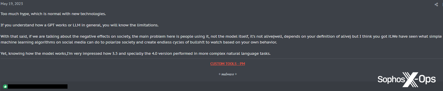 A screenshot of a post on a criminal forum