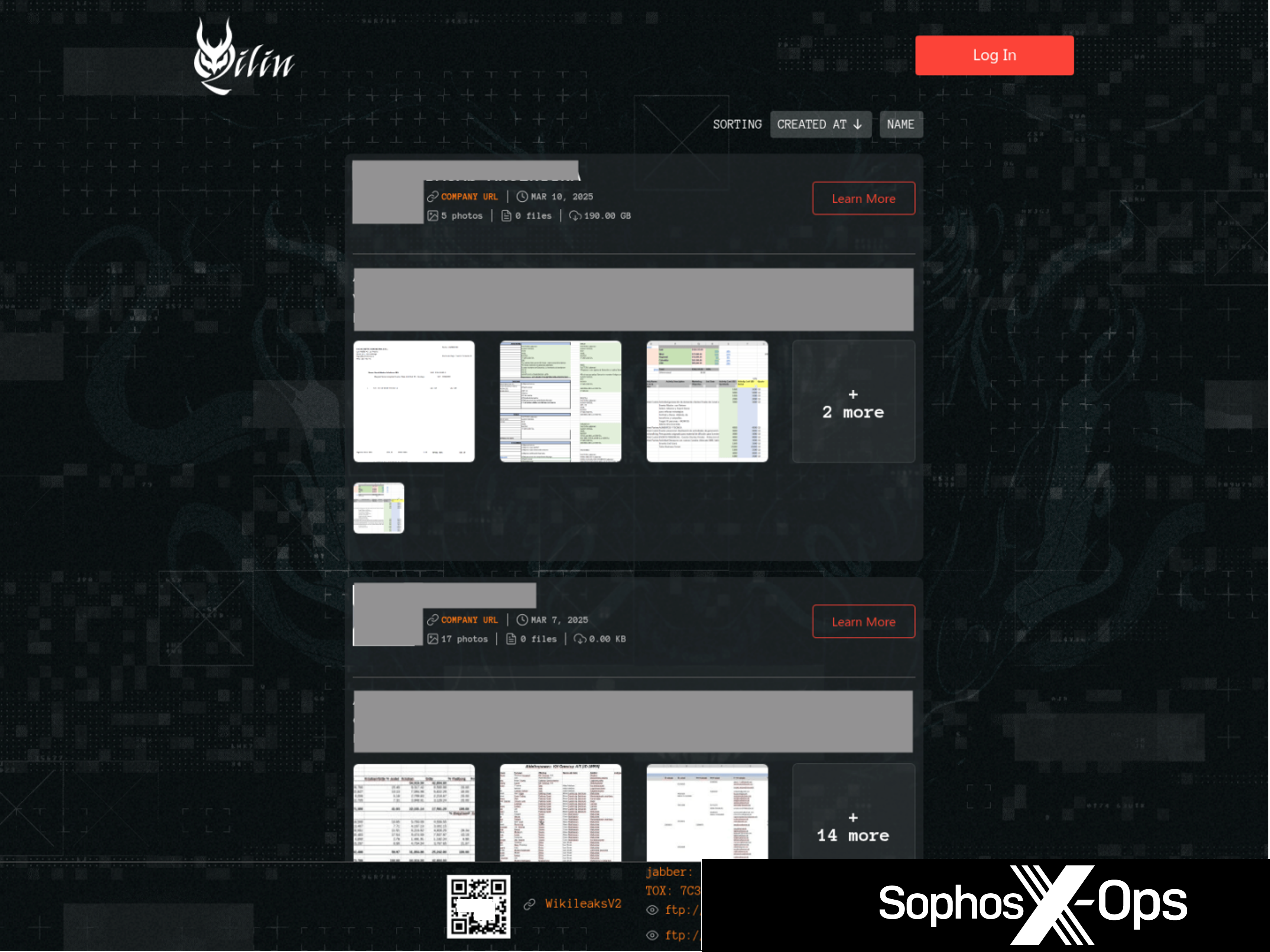 Figure 2: The Qilin data-leak site hosted on Tor features a QR code and hyperlink to the WikiLeaksV2 page