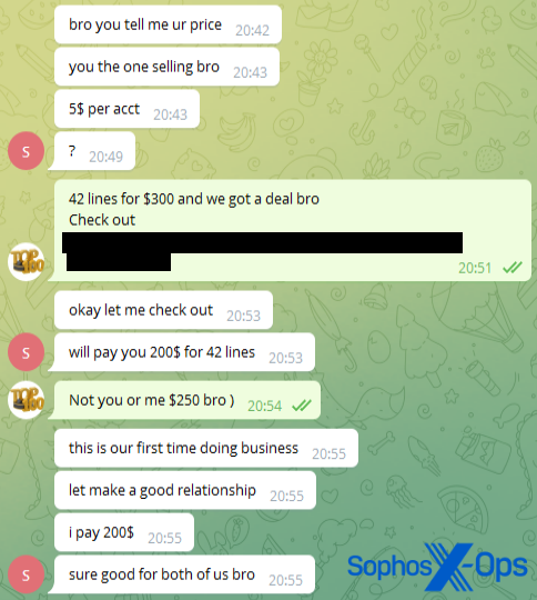 A screenshot of a private chat, showing a victim organization's name