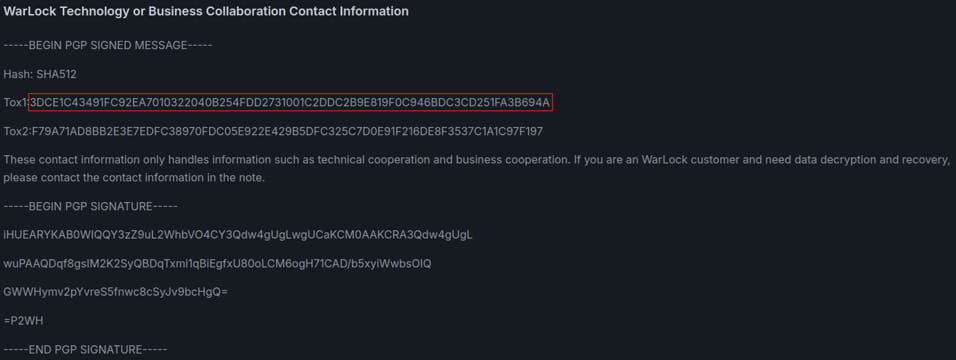 Contact details posted on the Warlock leak site Contact details posted on the Warlock leak site